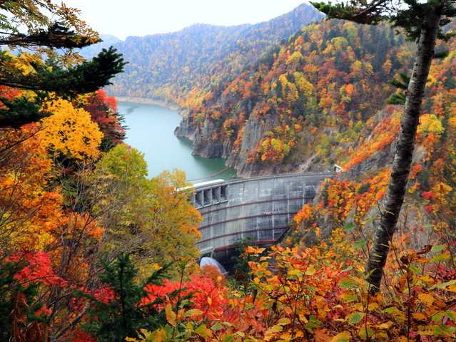 見事な紅葉の豊平峡ダム