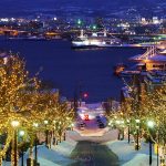函館、冬の八幡坂の夜景