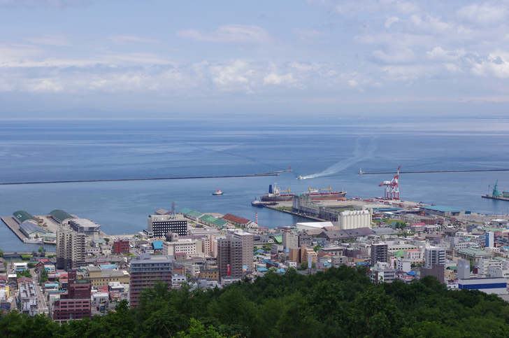 旭展望台から見える小樽の街並みと港